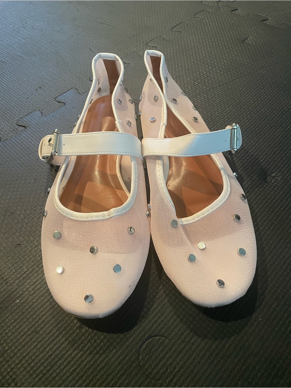 ASOS Nude Mesh Mary Jane Flats with Silver Studs